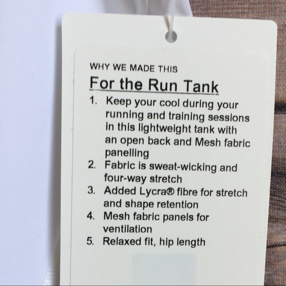 Nwt White lululemon For The Run Tank Size 8 - Picture 5 of 7